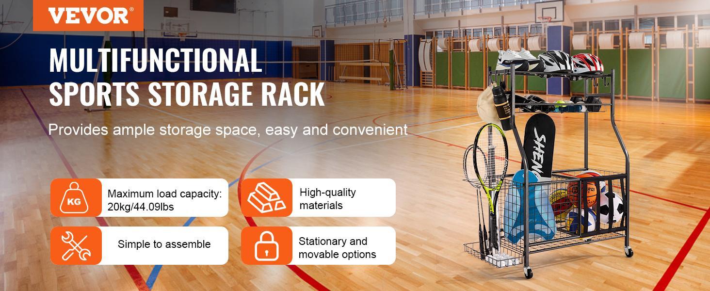 VEVOR Ball Sports Equipment Garage Organizer, TikTokShopBlackFriday, Rolling Ball Storage Cart on Wheels, Basketball Rack with Baskets & Hooks, Indoor/Outdoor Sports Gear and Toys Storage, Steel Sports Equipment Organizer VEVOR Ball Sports Equipment Garage Organizer, TikTokShopBlackFriday, Rolling Ball Storage Cart on Wheels, Basketball Rack with Baskets & Hooks, Indoor/Outdoor Sports Gear and Toys Storage, Steel Sports Equipment Organizer