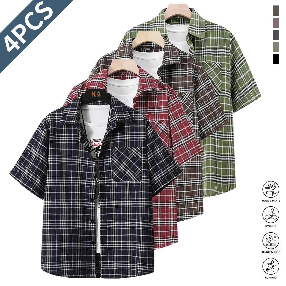 Mens Clothing 4-Pack: Men's Casual Fitted Striped Polo Top, Button-Closure Beach Casual Fashion Apparel, Casual Daily Shirt, Shirt