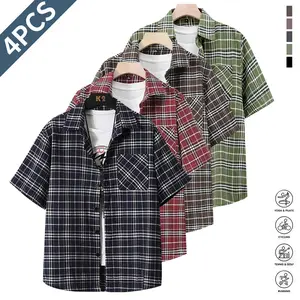 4PCS Men's Striped Casual Short Sleeve Beach Outdoor Shirt