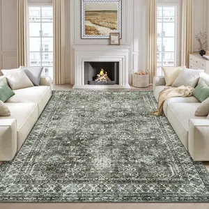 Bohemian Oriental Anti-Slip Rug Soft Short Pile Stain Resistant Carpet Vintage Printed Carpet for Bedroom Dining Room Office