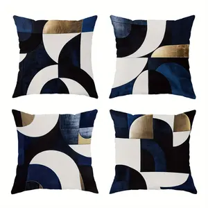 Abstract Design Geometric Pattern Decorative Pillow Covers, 4 Piece Set Without Pillows, Hidden Zipper, Easy to Clean, for Bedroom Living Room Sofa Car Home Decoration