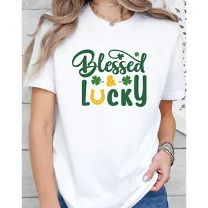 Blessed & Lucky St. Patrick's Day T-Shirt: Four Leaf Clover Design
