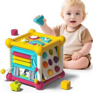 Baby Activity Cube, 12-in-1 Educational Early Development Toy with 4 Sensory Shape Blocks, Music Busy Board, Montessori Toys for 1 2 Year Old, Birthday Gift for 1 Year Old