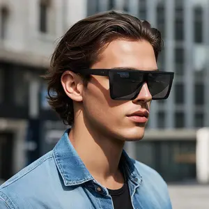 Dollger Square Oversized Sunglasses for Women Men Fashion Flat Top Big Black Frame Shades Dollger
