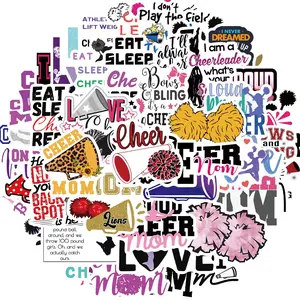 Cheerleader Themed Sticker, 50pcs/set Vinyl Decals, Pink Cheering Girl Stickers for Hydro Flask, Laptop, Water Bottle, Stickers for Kids, Teens, Girls
