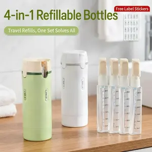 4-in-1 Travel Dispenser Bottle, Leak-Proof Refillable Silicone Squeeze Container with Lock, Compact and Lightweight Toiletry Organizer, Easy to Carry, Ideal for Business Trips, Vacations, and Frequent Travelers