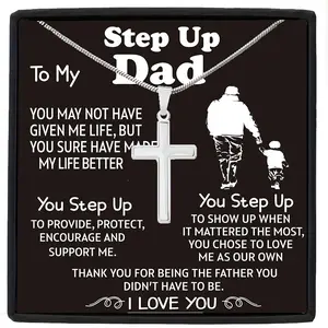 "to My Dad" Bohemian Style Cross Pendant Necklace with Heartfelt Message Card & Gift Box - Birthday, Valentine's Day, Christmas Gift for Father, Husband, Grandpa