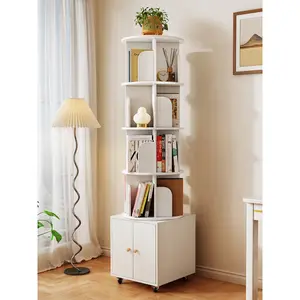 Rotating Bookshelf, 360 Degree Display 5 Tier Corner Bookshelf with Drawer for Small Space, Floor Standing Bookcase Storage Rack, Wood Narrow Book Shelf Organizer for Bedroom, Living Room (WHITE)