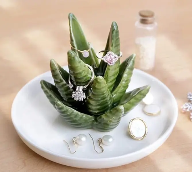 Ring Holder, Aloe Ring Holder, Cactus Ring Dish, Jewelry Holder Trinket Tray for Rings Earrings Necklace Organizer, Bridesmaid Christmas Birthday Gift for Women Girls
