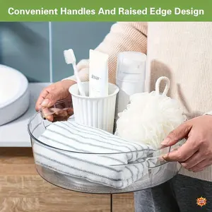4pcs Transparent Lazy Turntable Organizer Set for Cabinets with Handle and Raised Edge, 11.5-Inch Rotatable Storage Rack for Kitchen, Pantry, Fridge, Bathroom, Dining