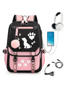A Stylish And Practical Black Backpack Featuring Cute Paw Print  And Puppy Designs - Lightweight, Spacious, And Multifunctional, Ideal for Students And Travel, Equipped with Adjustable Straps, a Zipper Closure, And a Lining - Perfect for School, Outings