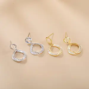 Shiny Interlocking CZ Drop Earrings, Premium Copper, High-End Luxury Style for Women, Perfect Birthday & Holiday Gift