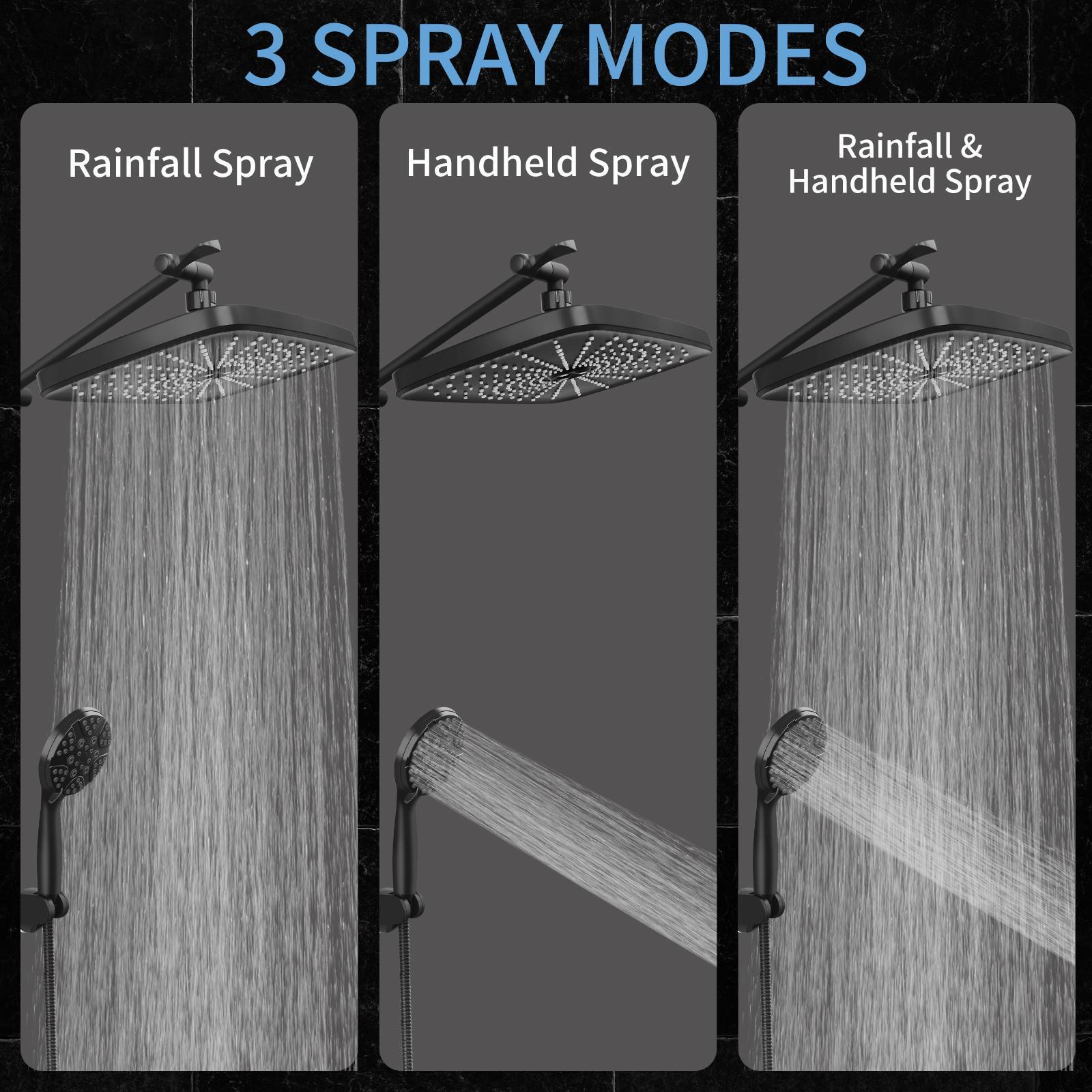 PHANCIR 12" Rain Shower Head, High-Pressure, Adjustable Arm, Anti-Clog, Handheld & Wall-Mounted, 3+5+2 Spray Modes