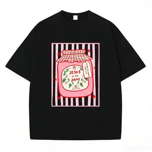Unisex Jesus Is My Jam Strawberry Jam Jar Graphic T-Shirt, Pink Washed Christian Tee with "Make His Mercy Known" Tagline