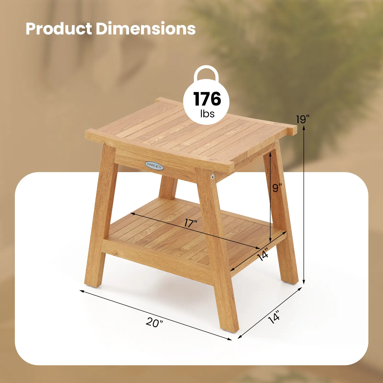 COSTWAY - 20 Inches Teak Wood Shower Bench with Storage Shelf and Adjustable Foot Pads