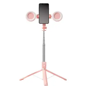 Selfie Stick Tripod with Lights and Bluetooth-compatible Remote, 65-Inch Extendable Mini Tripod for iPhone Samsung Android