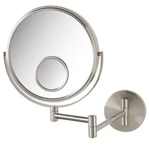 212 MAIN Jerdon Style Round Wall-Mount Bathroom Mirror (JP7510N) - Nickel Finish, 8 in. Diameter, 1X-10X Magnification, Includes 15X Spot Mirror, for Indoor Use & Bathroom Decor