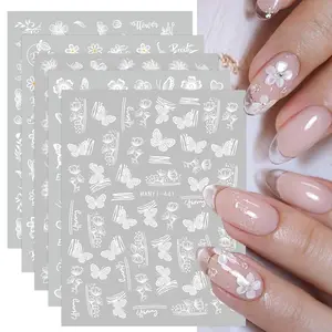 12 Sheets Spring White Flower Nail Art Stickers Decals Self-Adhesive Pegatinas Uñas Summer Butterfly Leaf Floral Nail Supplies Nail Art Design Decoration Accessories springtok