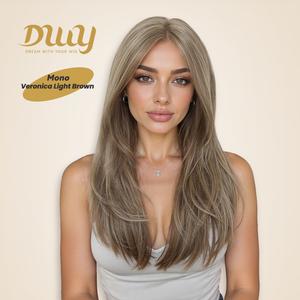 Veronica -DWY Mono Lace Front Free Part Mid-Length Straight Rooted Platinum Blonde Glueless Synthetic Wig for Women 20 Inches Balayage Highlight Wig,summerhairstyles