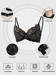 1 Pack Halloween Full Lace Bra Detachable Strap Design Breast Adjustment Underwire Strong Support European and American Style Everyday Casual Women's Gathering Underwear