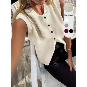 Women's Knitted Vest Top Casual Style Single Button Design, Elegant Loose Fit Sweater Tank Top, Versatile Summer FashionRAIMENTRY
