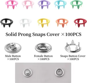 100 Sets Metal Snaps Buttons with Fastener Pliers Press Tool Kit 9.5mm Snap Button Fasteners Kit for DIY Crafts Clothing Sewing Hollow Prong Snaps