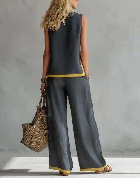 2026 NEW Blend Two Piece Set for Women Sleeveless Top Wide Leg Pants Set Boho Fashion Casual Summer Loungewear Set for Work Streetwear Party and Daily Wear Womenswear Bottoms Trouser Outfit Womenswear # Set # CasualWear #tiktokshopspringglowup