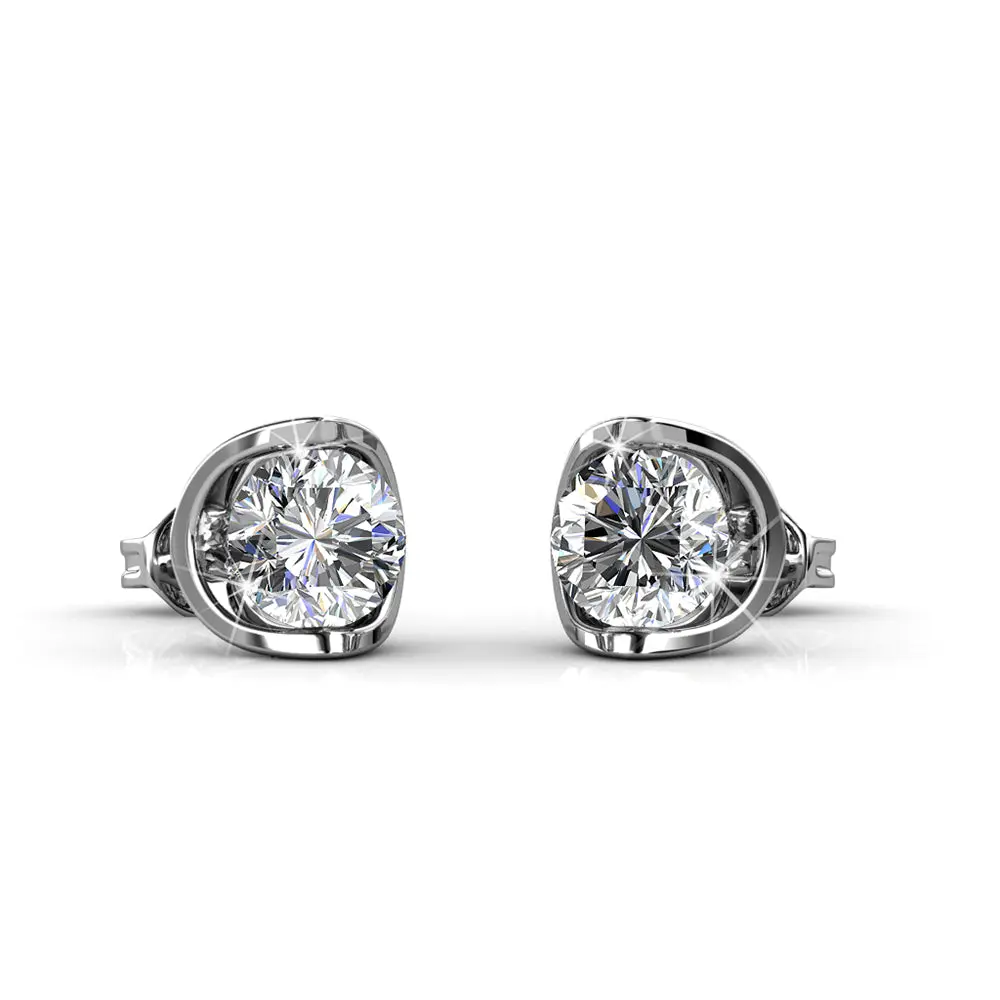 Swarovski Crystal Floating Halo Stud Earring in 18K White Gold
