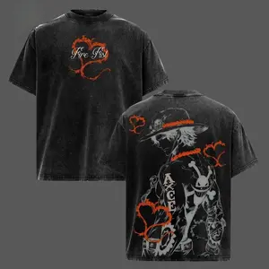 Valentine Shirts Portgas D. Ace One Piece Anime Graphic Tee Oversized Acid Washed Soft Cotton Men T-Shirt Anime Streetwear Casual Top Gift For Anime Fans One Piece Merch