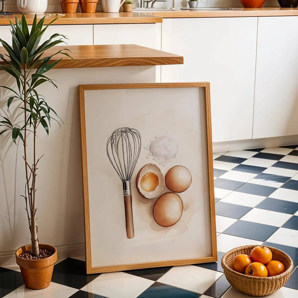 Whisk and Eggs Kitchen Print, Minimal Cooking Art for Bakers, Chefs, and Culinary Enthusiasts, Unframe
