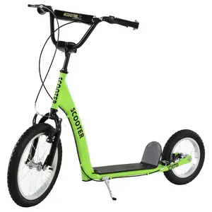 Youth Kick Scooter for Kids 5+! Adjustable Handlebar • 16" Front & 12" Rear Dual Brakes + Inflatable Wheels • Green!
