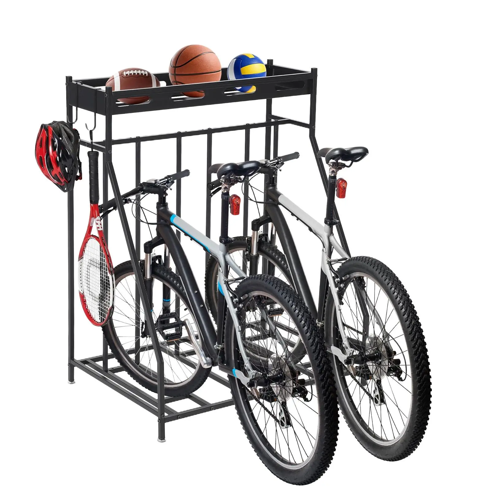 Garage Bike Rack with Storage Basket,3 Bike Slot,Metal Bicycle Storage Rack,Free and Steady Standing,Indoor Bicycle Organizer for Parking Mountain,Road,Hybrid and Fat Tire
