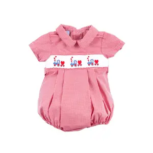 Love Overload Red Train Smocked Collared Bubble