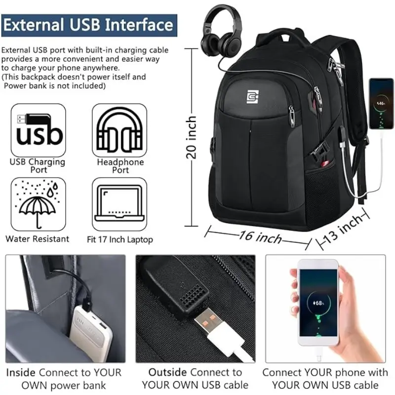 17in laptop backpack battery bank VANKEAN 17.3 Inch Business Travel Kinzd made by 3 layer PU with soft surface Leeds Overland TSA Friendly 17