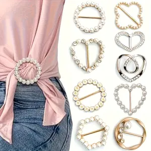 Women's 8pcs Sparkling Rhinestone Hollow T-Shirt Clips - Fashionable Alloy Buttons, Geometric Pattern, Non-Textile Resin Collar Clips & Brooches