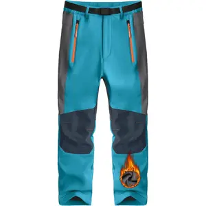 Children's Softshell Fleece Athletic Pants, Waterproof Windproof & Warm Ski Pants with Zipper Pockets
