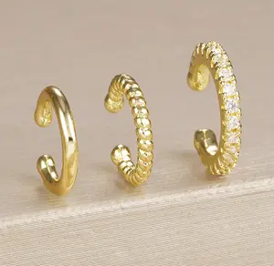 18K Gold Plated 3-Piece Ear Cuff In Gold And Silver, No Piercing Required