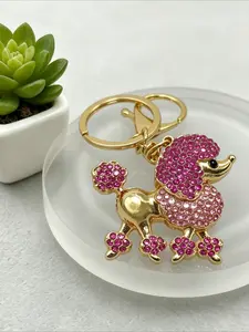 1Pc Lovely Cartoon Poodle Dog Keychain Rhinestone Key Ring Pendant Gift for Dog Lovers