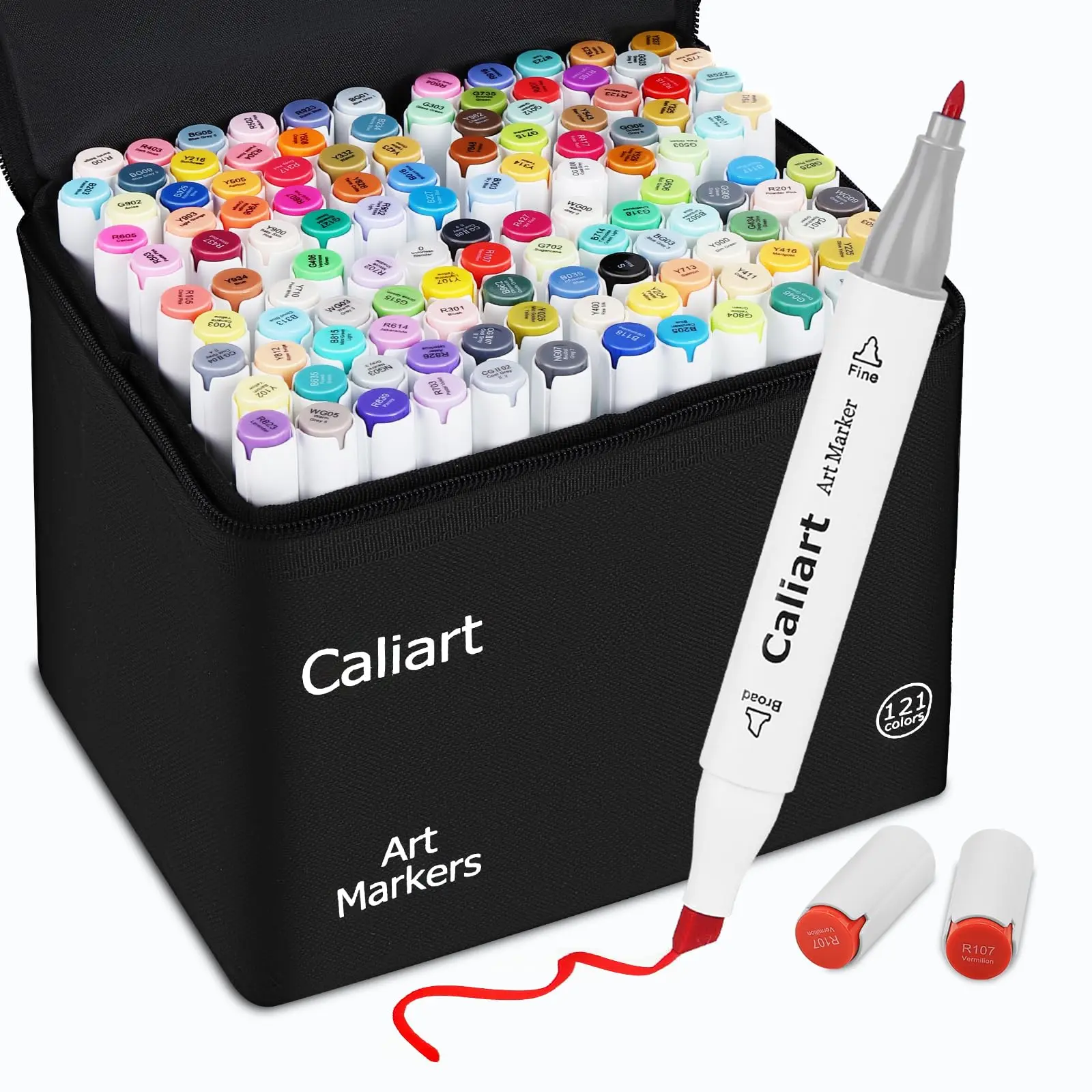 Caliart Alcohol Markers 121Colors Dual Tip Art Markers for Adult Coloring Fine & Chisel Permanent Alcohol Based Markers Set with Case for Artists Beginners Drawing Illustration Sketching Painting  Great  Gift Idea