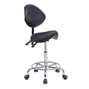 Black Ergonomic Saddle Stool Chair with Backrest Support, Swivel Hydraulic Tilt Seat, Wheels, Footrest for Medical, Dental Settings
