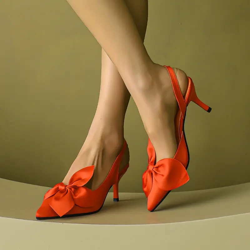Women's Bowknot Decor Stiletto Heels, Elegant Point Toe Dress Pumps, Fashion Ankle Strap Slingback Heels