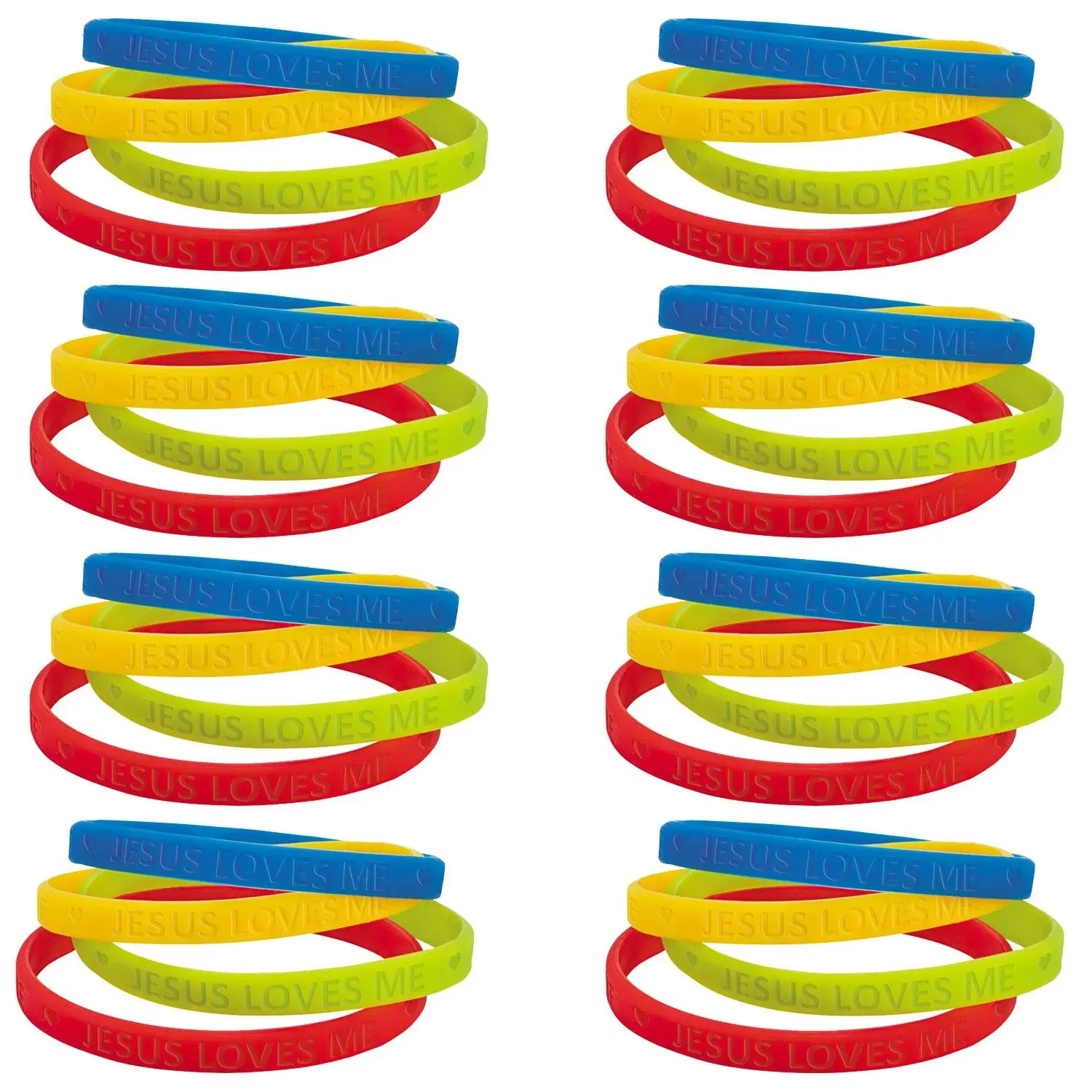 Colorful Jesus Loves Me Thin Band Rubber Bracelets - 96 Pc.