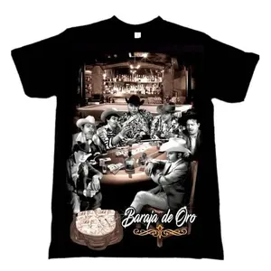 Baraja De Oro T-Shirt Mexican Narco Style Graphic Tee Norteño Cowboy Corrido Shirt for Men Vintage Bandidos Card Game Scene Chicano Streetwear Cotton Menswear Tee