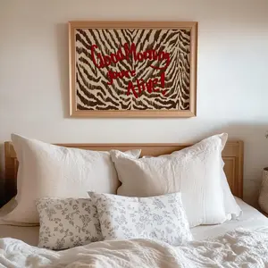 Good Morning, You’re Alive Print, Zebra Wall Art, Motivational Quote Poster, Neutral Animal Print Decor, Bold Red Typography Art [No Frame]