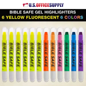 U.S. Office Supply Bible Safe Gel Highlighters, Pack of 12 - 6 Colors - Bright Neon Yellow Highlight Colors Plus