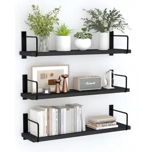 Floating Shelves - 24 Inch Wall Mounted Set of 3, Rustic  Storage Shelves for Living Room (Black)
