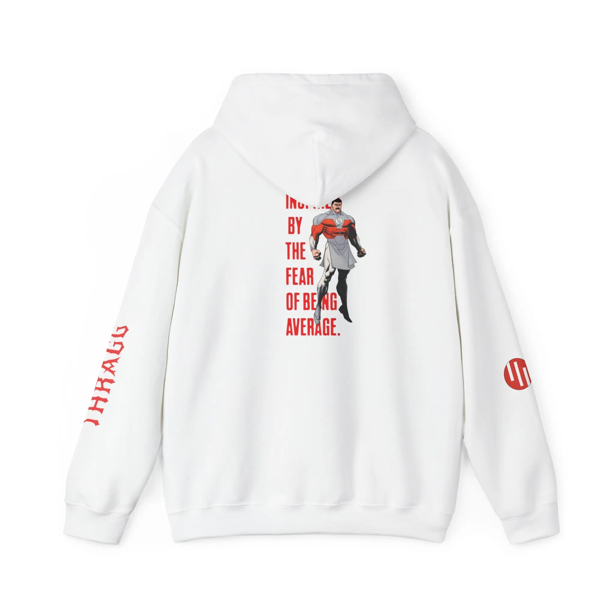 Thragg Invincible Hoodie | Superhero Back Print, Sleeve Logos