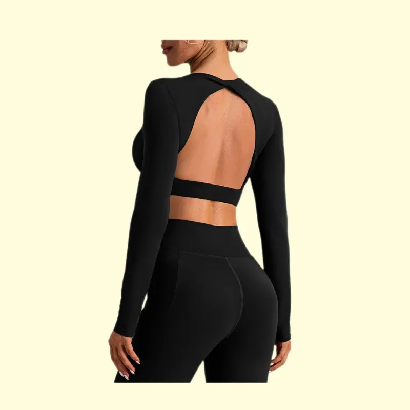 Women's Breathable Compression Gym Shirt - Tight Long-Sleeve Sporty Sports Top with Sexy Back-Showing Design for Yoga, Fitness, Compression Shirt, Sporty Sports Tops Gym Apparel