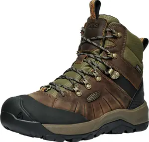 KEEN Men's Revel 4 Mid Height Polar Insulated Waterproof Snow Boots, Bison/Orange Pepper, 12