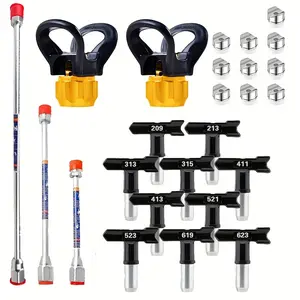 25-Piece Airless Paint Sprayer Accessory Kit, 10 Reversible Spray Tips with Seals, 3 Extension Rod Set, 2 Nozzle Seats, Replacement Parts for Airless Spray Guns